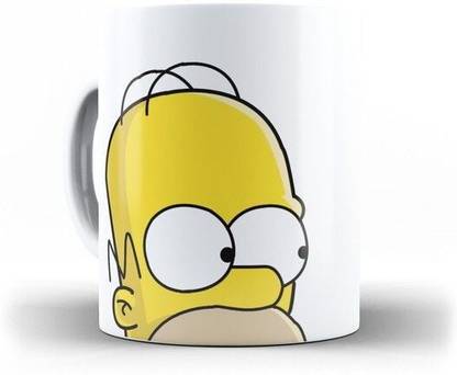 craft maniacs HOMER SIMPSON EYES 330 ML WHITE MUG FOR SIMPSON LOVERS Ceramic Coffee Mug
