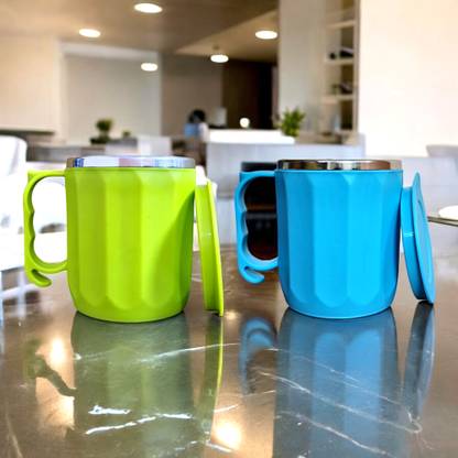 JustBlu Tea-Coffee Edition, Coffee Tea Cups Set, Cup for Gift, Coffee Cup with Lid Stainless Steel, Plastic Coffee Mug