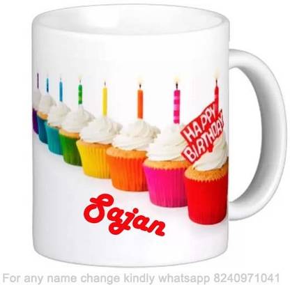 Exocticaa Happy Birthday Gift for Sajan Cake theme Message 022 Ceramic Coffee Mug