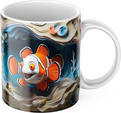 Srirudh Underwater Delight : Unique and Colorful 3D Clown Fish Design(SR0265) Ceramic Coffee Mug