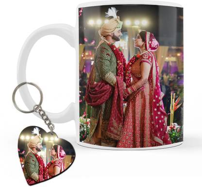 THE HATKE STORE Photo & Text Printed Cup For Birthday Anniversary Photo cup With Keychain P12 Ceramic Coffee Mug