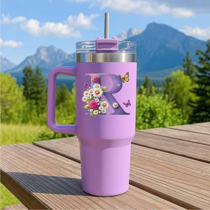 NEXEL With your Name Letter Stanley Tumbler with Handle for Travel Home and Office Stainless Steel Tumbler