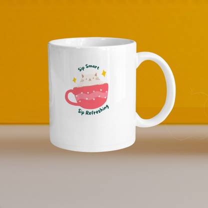 VM SHOPPING MALL Premium 330ml Ceramic White Coffee- sip smart sip refershing- Single Pack Ceramic Coffee Mug