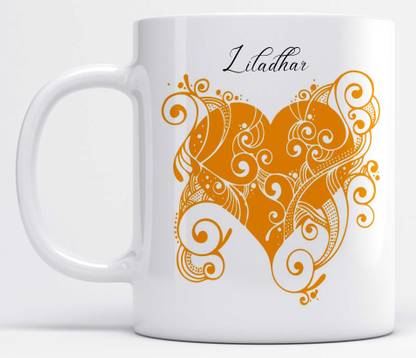 LOROFY Name Liladhar Printed Orange Heart Design Ceramic Coffee Mug