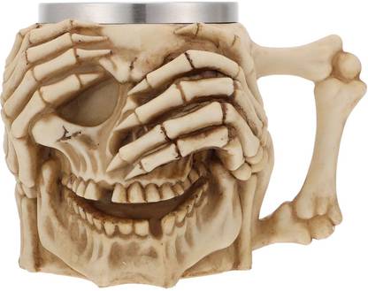 EMERGE Halloween Creative Skull Shape Cup with Handle Resin Stainless Steel Stainless Steel Beer Mug
