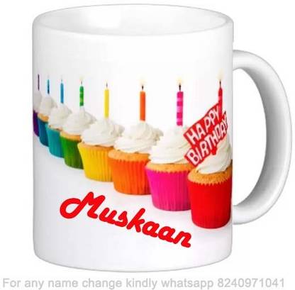 Exocticaa Happy Birthday Gift for Muskaan Cake theme Message 022 Ceramic Coffee Mug
