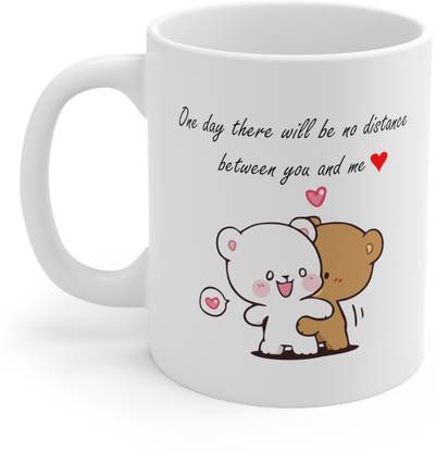 कपल्स इमोशन bubu dudu one day there will be no distance white Gift For Couples सिरेमिक मग