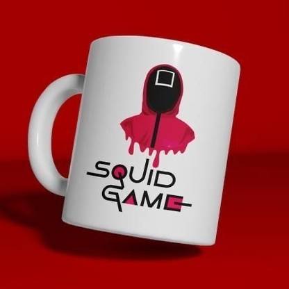 craft maniacs SQUID GAMES RED BOX 330 ML WHITE MUG FOR KDRAMA LOVERS Ceramic Coffee Mug