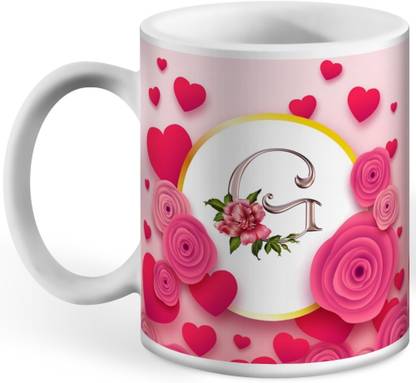 HM POINT Letter G Name Initial Alphabet Printed Coffee 325ml Ceramic Coffee Mug