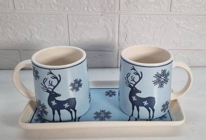 NOHUNT Handmade Ceramic Coffee Tea cup with Tray Sky Blue (2 Cup 1Tray) Ceramic Coffee Mug