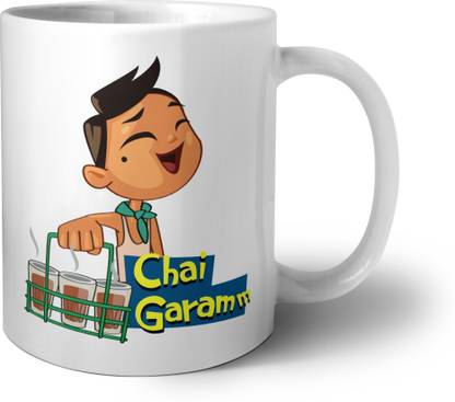 Hiker Chai Garam Printed Design White Chai/Tea Cup, Coffee or Milk (Pack of 1) Bone China Coffee Mug