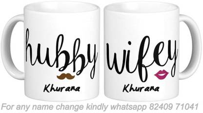 Exocticaa Khurana Wifey Husband Couple Surname Romantic Love Anniversary Gift 01 Ceramic Coffee Mug