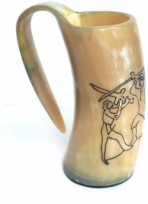 InsTook Handcrafted Natural Viking Tankard- Authentic Viking Drinking Horn Tankard for Beer Game of Thrones [500-750ML Capacity May Vary] Wood Beer Mug