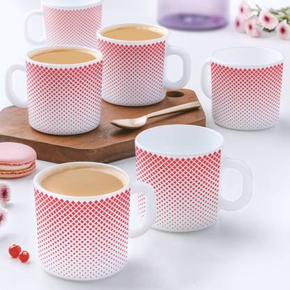 Larah by Borosil Ruby Pixel Tea/Coffees,Crockery Set Ideal For Daily Use & Gifting Opalware Coffee Mug
