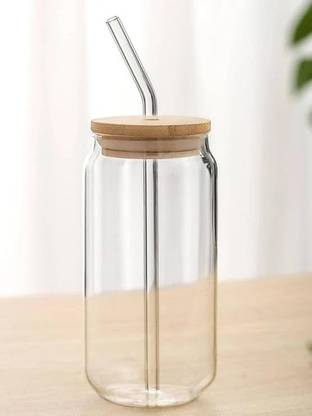 MMTSWorld Wooden Lid Mojito Glass Sipper Tumbler with Straw for Green Tea Glass Coffee Mug