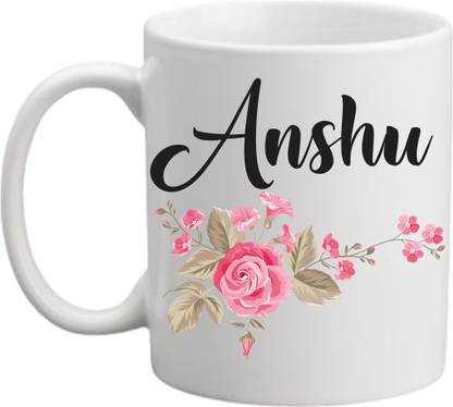 printyug Anshu (Name Printed,Floral Design) Ceramic Coffee Mug