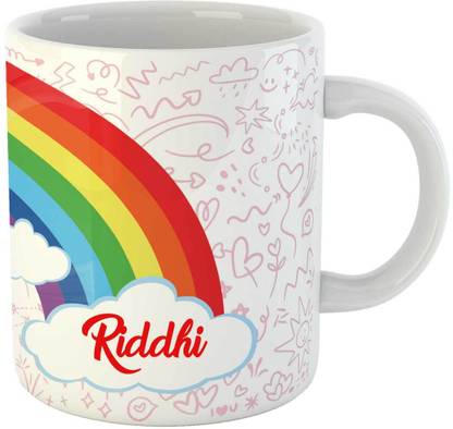 ARTBUG Rainbow & Unicorn Theme Customised Coffee Coffee Cup, Name - Riddhi Ceramic Coffee Mug