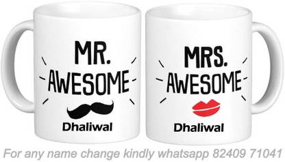 Exocticaa Dhaliwal Wifey Husband Couple Surname Romantic Love Anniversary Gift 02 Ceramic Coffee Mug