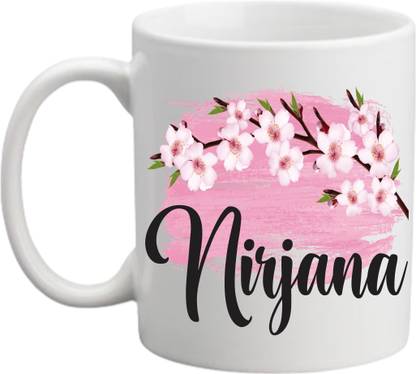 printyug Nirjana (Name Printed, Floral Design) White Ceramic Coffee Mug