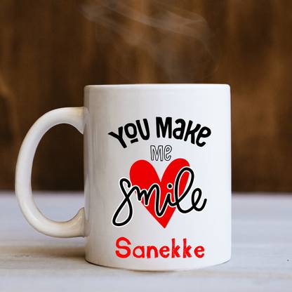badri creations You Make Me Smile Sanekke White Ceramic Coffee Mug