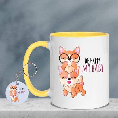 popflip Premium Quality Inner Yellow Color Printed With Cartoon CRT-0161 Ceramic Coffee Mug