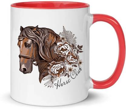 popflip Premium Quality Inner Color Red Horse Printed Ceramic Coffee Mug