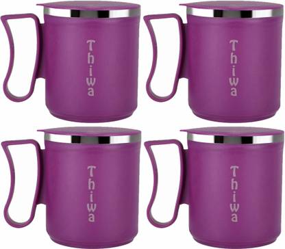 Thiwa Double Wall Stainless Steel Tea Coffee Solid Morning use coffee mug with lid Plastic, Stainless Steel Coffee Mug