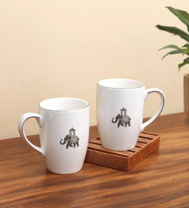Vola Gaj Coffee mugs with Platinum Rim and Elephant Motif Porcelain Coffee Mug