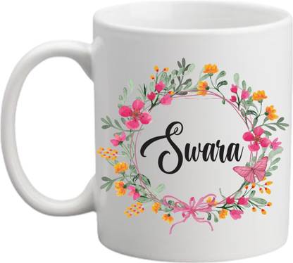 printyug Swara (Name Printed,Floral Design) White Ceramic Coffee Mug