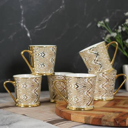 Femora Fresco Triangle Gold Ceramic Tea and Coffees Ceramic, Bone China Coffee Mug