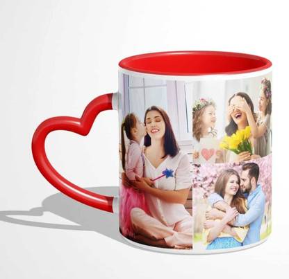 PrintPulse Red Heart-shaped handle mug Ceramic Coffee Mug