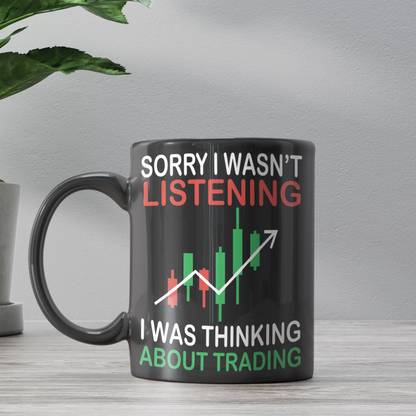 ECFAK Thinking About Trading Printed Gift For Trader, Trading Black Ceramic Coffee Mug