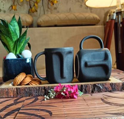Niyara Stoneware Handmade Premium Face Shape Ceramic Tea Cups Set of 2, Black Ceramic Coffee Mug