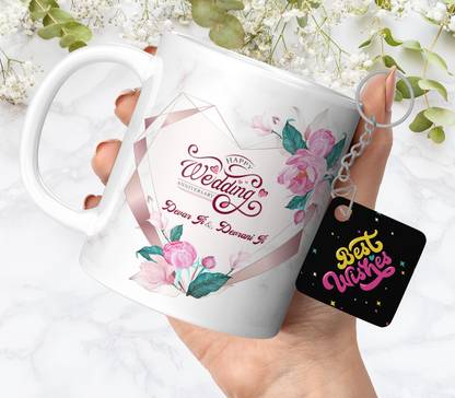 NH10 DESIGNS Happy Anniversary Devar Ji Devrani Ji Printed Coffee Cup Keychain - HWAPFWMK 65 Ceramic Coffee Mug