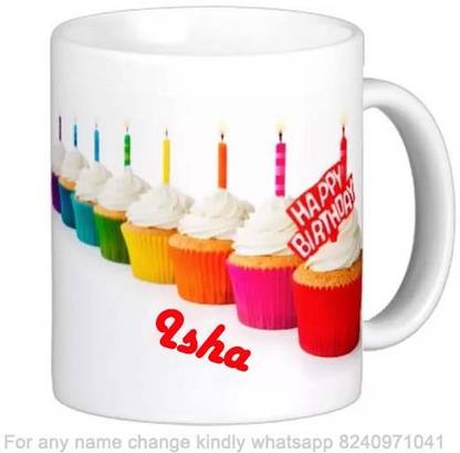 Exocticaa Happy Birthday Gift for Isha Cake theme Message 022 Ceramic Coffee Mug