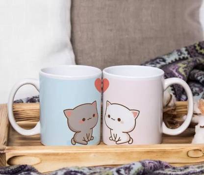 Yashukraft Couple Cat Ceramic Coffee mug 325ml Ceramic Coffee Mug