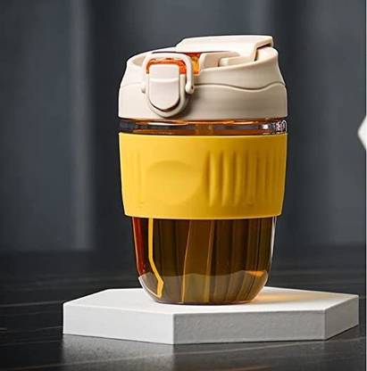 YELONA Yellow Reusable Glass Coffee & Tea with 2 in 1 Sipper Straw Lid & Lock Glass Tumbler