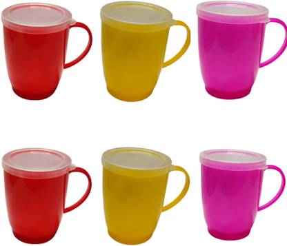 S Mark Plastic Tea/Coffee Cup For Multi Purpose Usage | Pack of 6 | (MULTICOLO) Plastic Coffee Mug