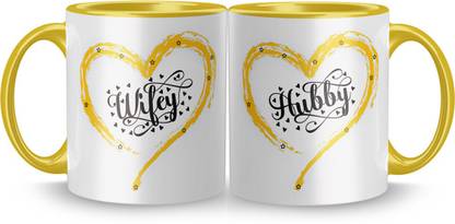 Radheshrakhi Wifey Hubby Printed Couple Coffee Tea Cup for Husband, Wife On Marriage Ceramic Coffee Mug