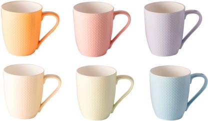 MDNSHO Honeycomb Series Multicolor Tea Coffee Milk Bone China Coffee (300 ml, Pack of 6) Porcelain Bath Mug