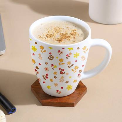 Larah by Borosil Flora Sunset 390ml Tea/Coffee, Crockery Set Ideal for Daily Use & Gifting Opalware Coffee Mug