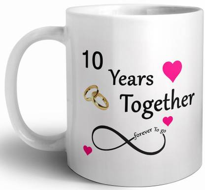 RAJEEC Happy 10th Marriage Anniversary 10 Year Together Forever To Go Printed Coffe Ceramic Coffee Mug