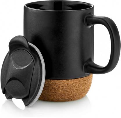 Mystic Nature Matte Black Coffee with Insulated Cork Bottom Ceramic, Wood Coffee Mug