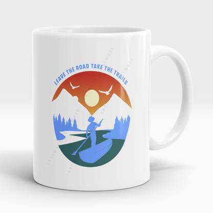LASTWAVE Leave The Road Take The Trails, Graphic Printed 325ml Ceramic Coffee Mug