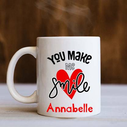 badri creations You Make Me Smile Annabelle White Ceramic Coffee Mug