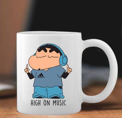ZORI Premium Quality " Shinchan High On Music " Printed Glossy Finished Ceramic Coffee Mug