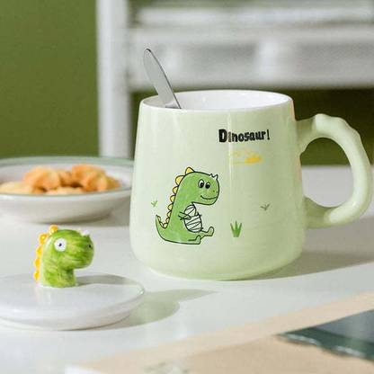 Foschini 300 ML Dinosaur Coffee , Ceramics with Lid Spoon Ceramic Coffee Mug