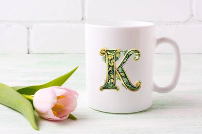 Aastha Imagine Media Premium Floral Alphabet Font K Printed 11oz Ceramic Coffee Mug