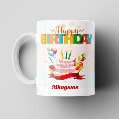 Beautum Happy Birthday Bhagwan Name Model No:CRB000362 White Ceramic Coffee Mug