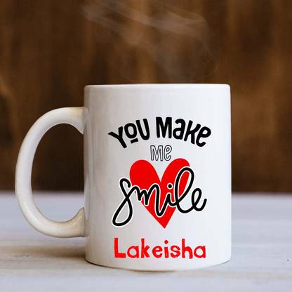 badri creations You Make Me Smile Lakeisha White Ceramic Coffee Mug